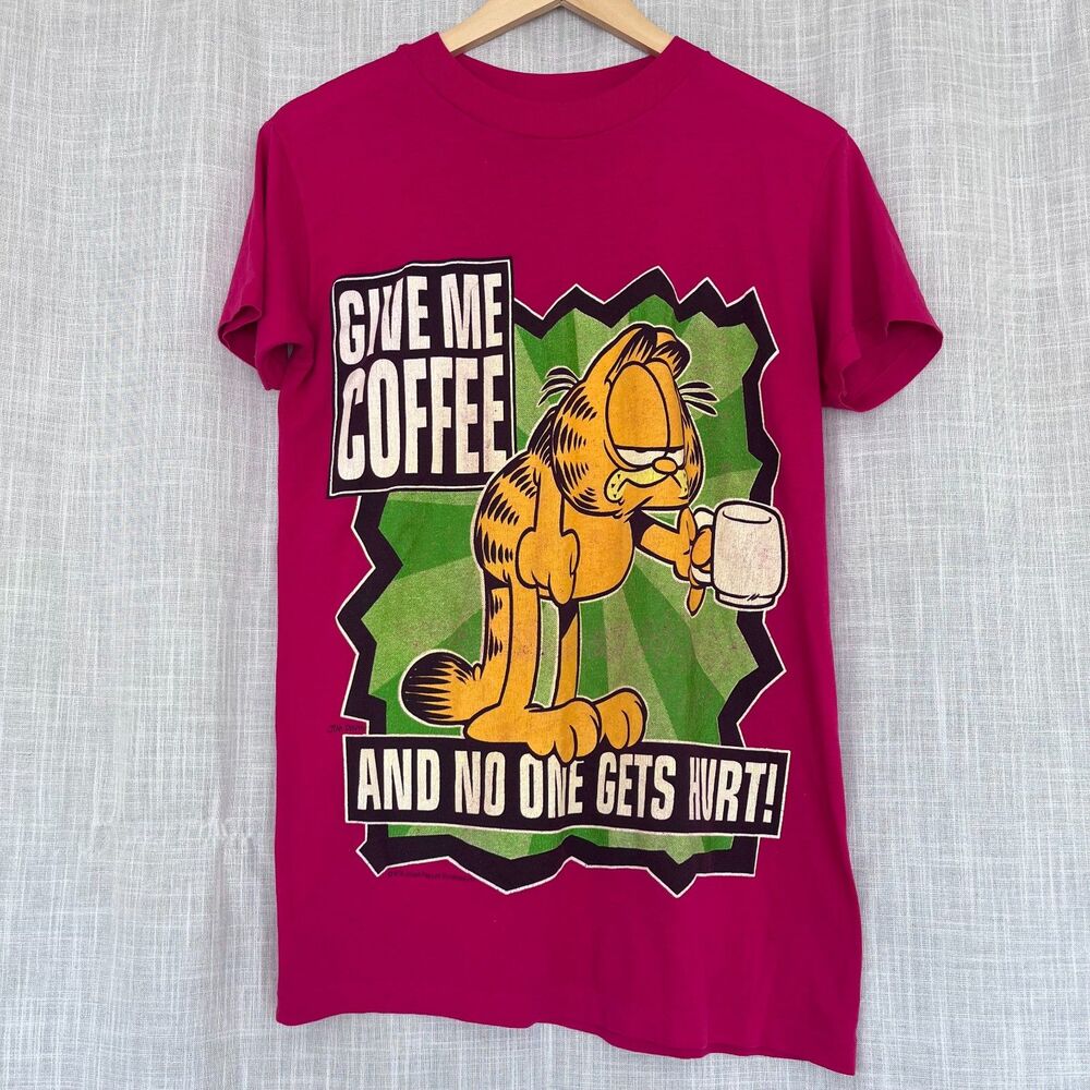 Vintage 70s Garfield Give Me Coffee Pink T-Shirt